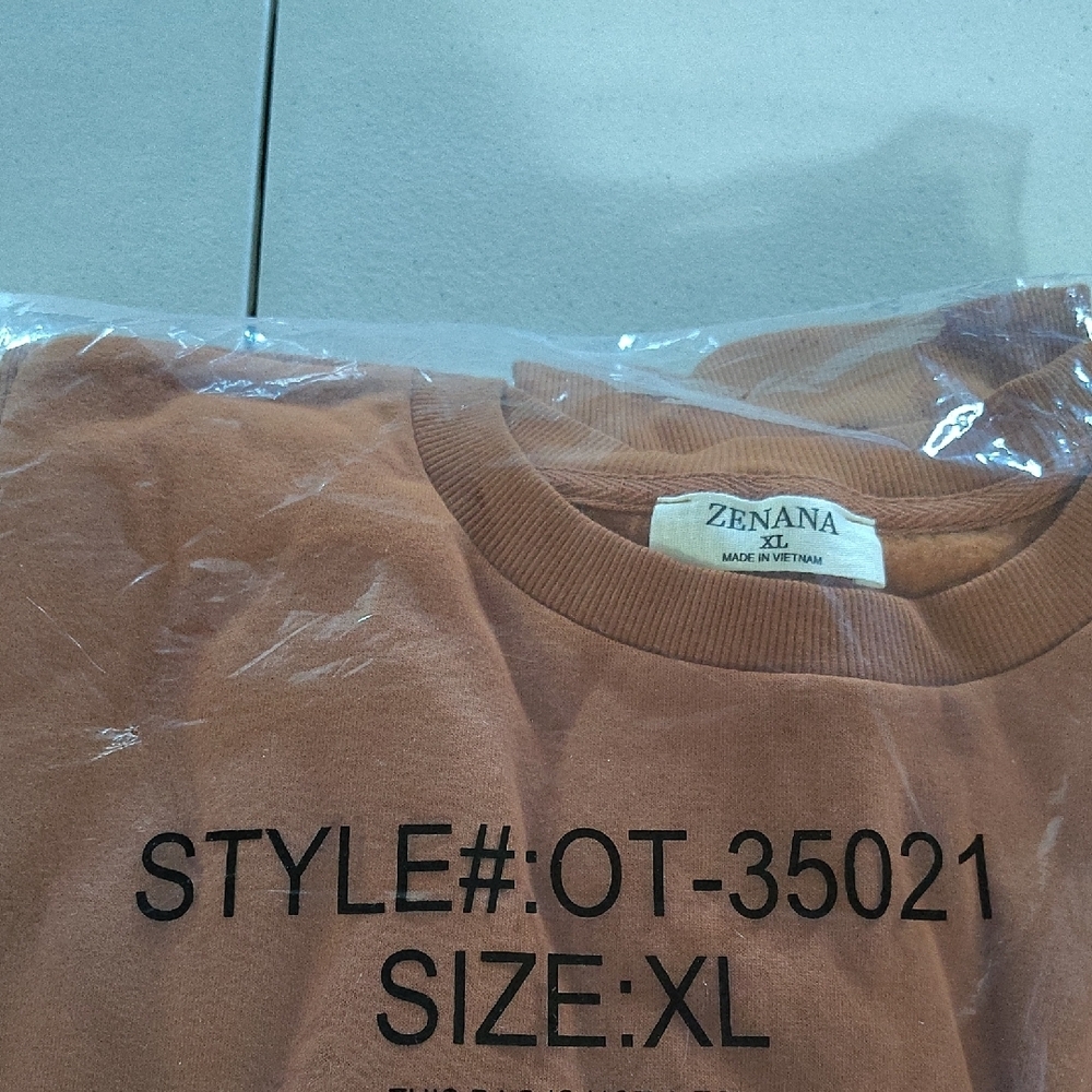 Zenana Outfitters Warm Rust Crew Neck Sweater Sizes: - Picture 2 of 4
